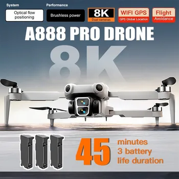 Drone A888 Pro Originale con Doppia Fotocamera 4K Professionale, Localizzazione a Flusso Ottico, Evitamento Ostacoli su 3 Lati, Quadricottero