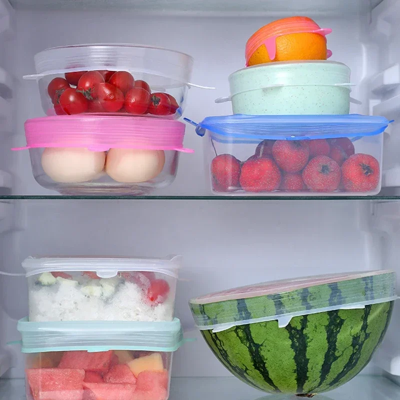 Food Cover 12 PCS Adaptable Silicone Lids Round Square Covers Caps Universal Dish Stretch For Cans Kitchen Accessories