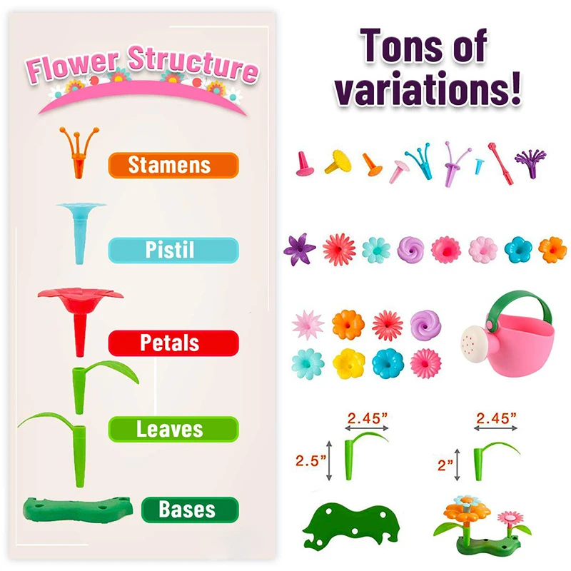 76/148/222pcs Creative Dream Garden Series Flowers Interconnecting Blocks Building Educational Handwork Toys For Kids Girls DIY