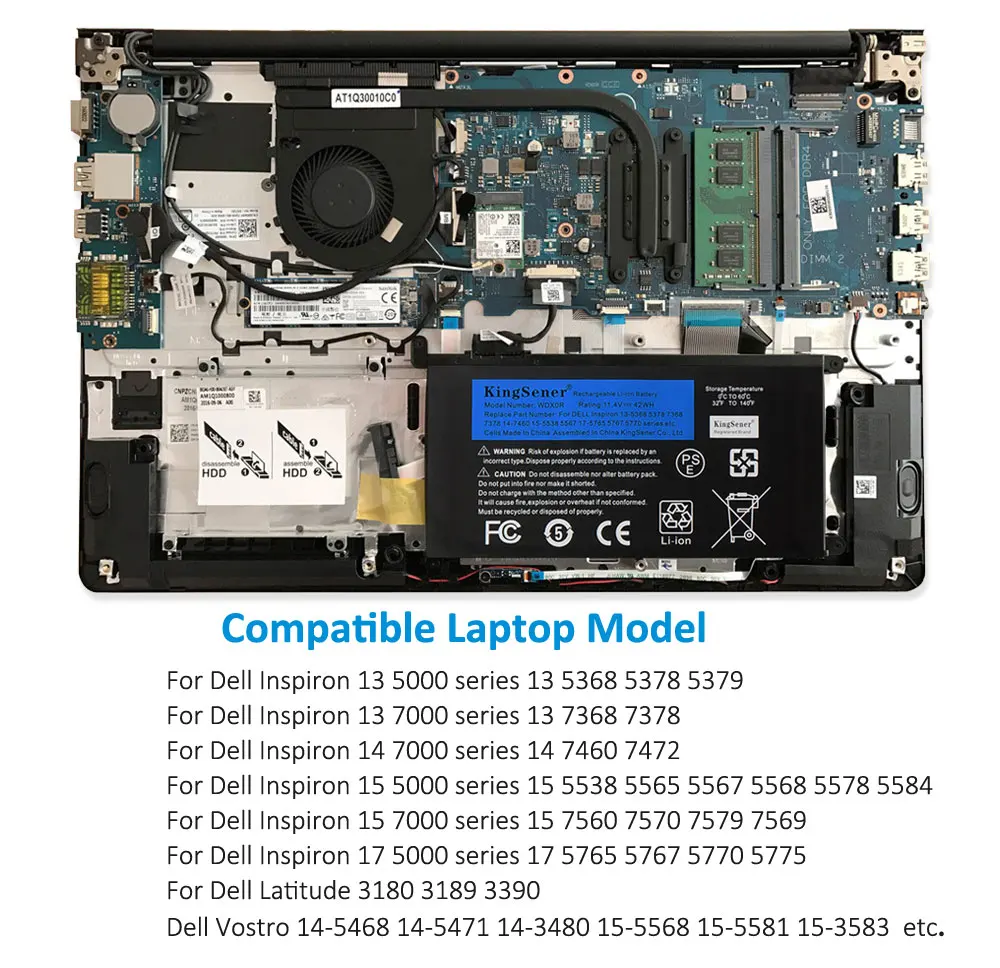 Kingsener-wdxor 42wh Bateria Dell Inspiron 13 5368 5378 14 7460 7472 15 7560 5538 5567 5568 P61f Vostro 14 5468 P61f Wdx0r - Imagem 5