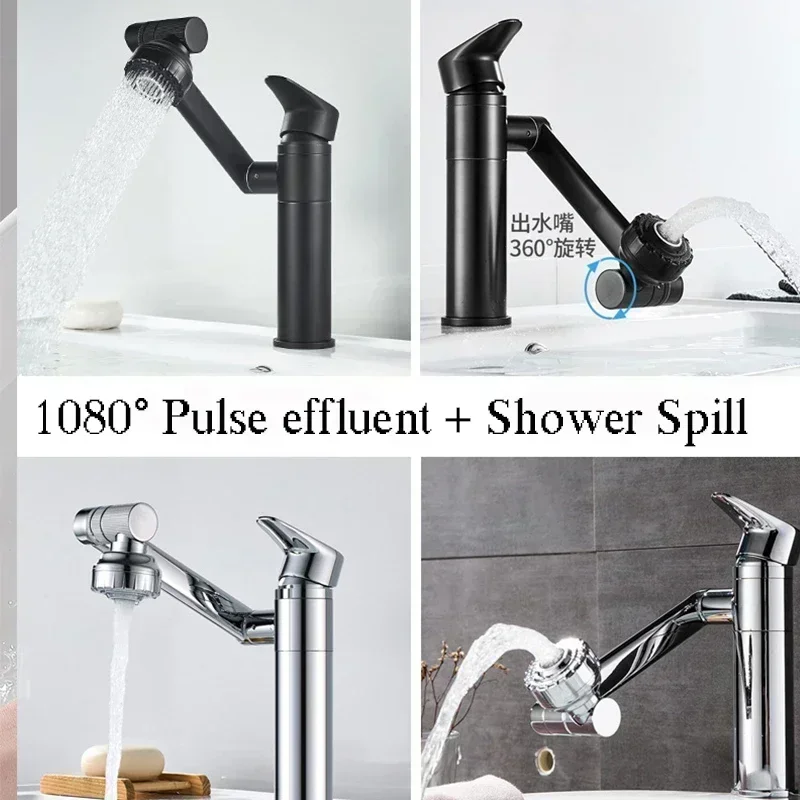 Basin Faucet Faucet Aerator Bathroom Faucet 1080&deg; Swivel Bathroom Sink Faucet Mixer Deck Mounted Splash Proof Water Tap Shower Head Aerators Plumbing Tapware For Bathroom