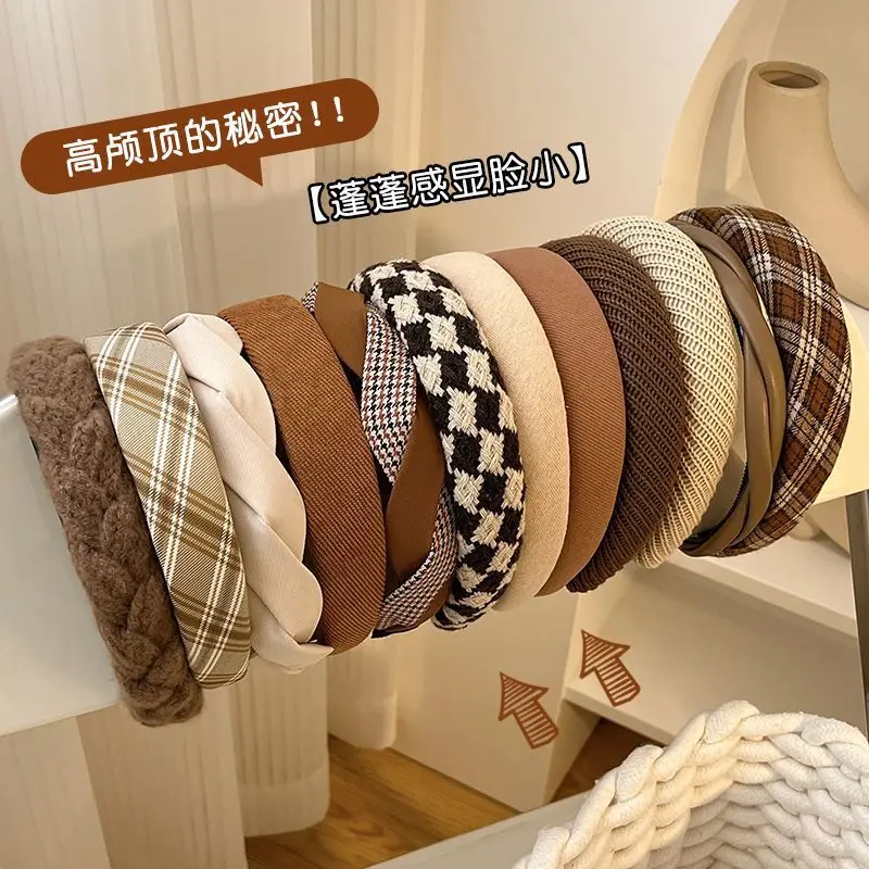 

Autumn and Winter Vintage Hong Kong Style High Head Headband New Shampoo Hair Accessories Wide Edge Outgoing Plush Headband