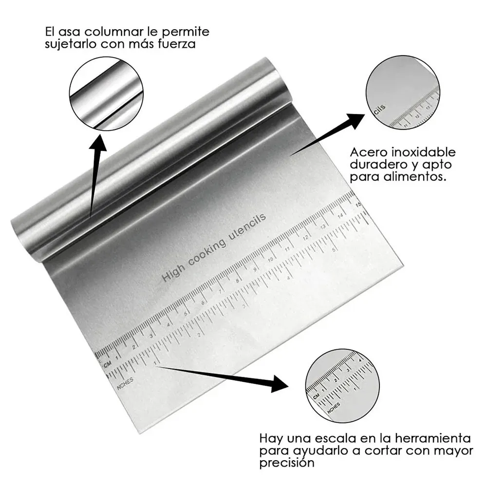 Dough Scraper Stainless Steel Pastry Pizza Cutter Chopper with Measuring Scale Multipurpose Cake Bread Separator Knife