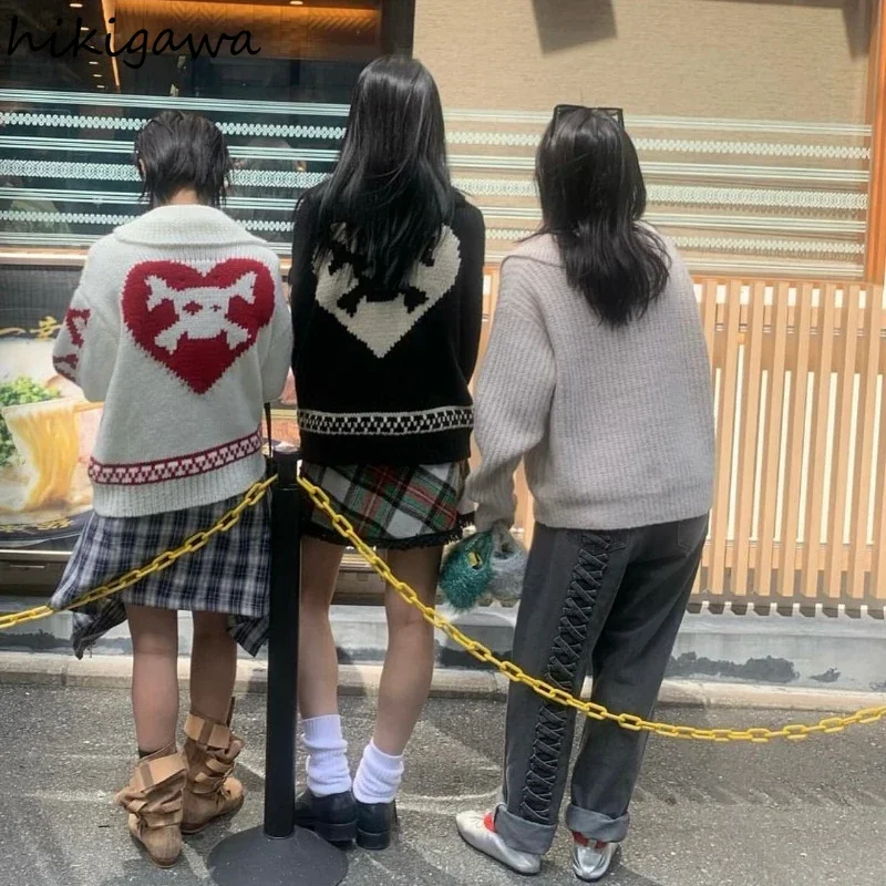 여성용 빈티지 스웨터, 2023 Ropa Mujer 패션, 펑크 해골 풀 팜므, 캐주얼 패션, 니트 가디건 코트, 가을 겨울 의류