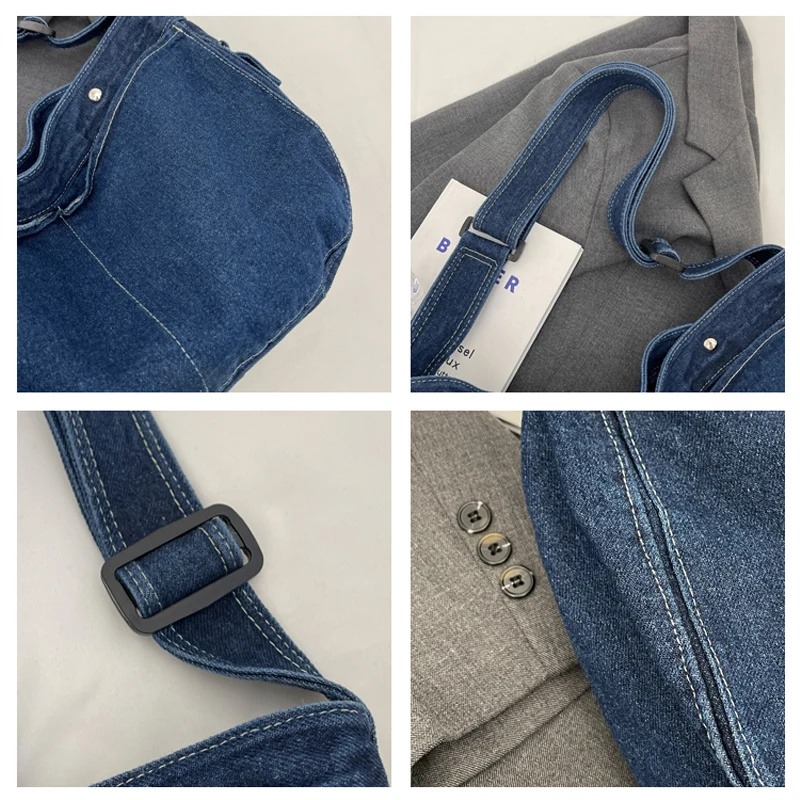 Denim Women's Bag New Jeans Shoulder Cross Bag Canvas Messenger Bag Y2K Big Size Eco Bag Korean Shopper Hobos Student Handbags