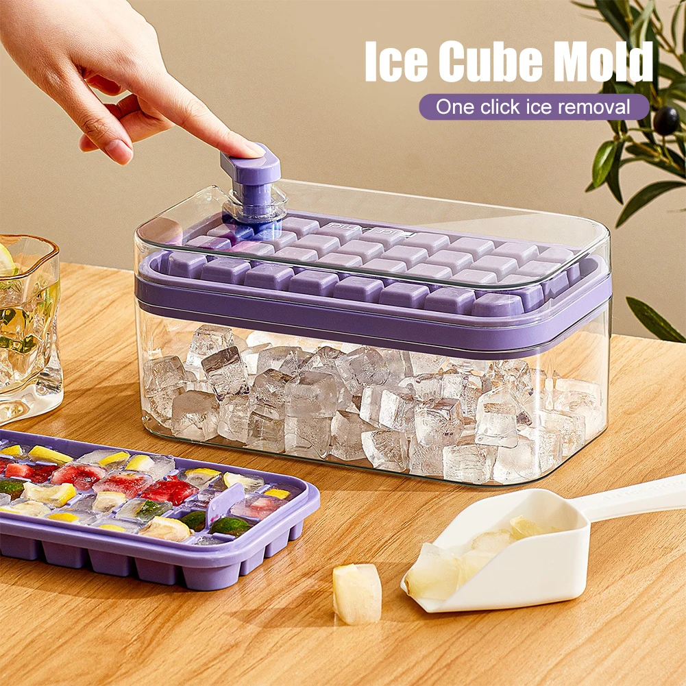 

32/64 Grids Ice Cube Mold Easy Demould Ice Cube Trays with Lid 2 in 1 Ice Cube Molds and Storage Box Home Kitchen Bar Tools