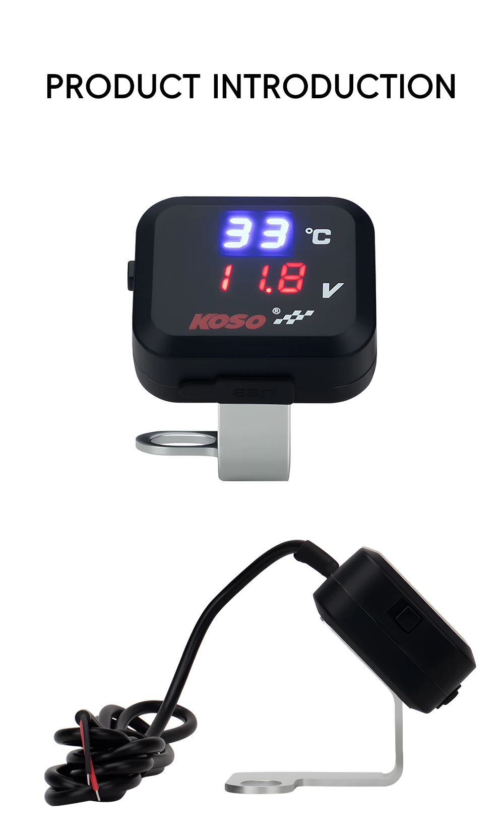 Universal 12-24V Motorrad Voltmeter Thermometer Mit USB Ladegerät Anzeige Wasser Temperatur Test Meter Motorrad Zubehör – Detail 10