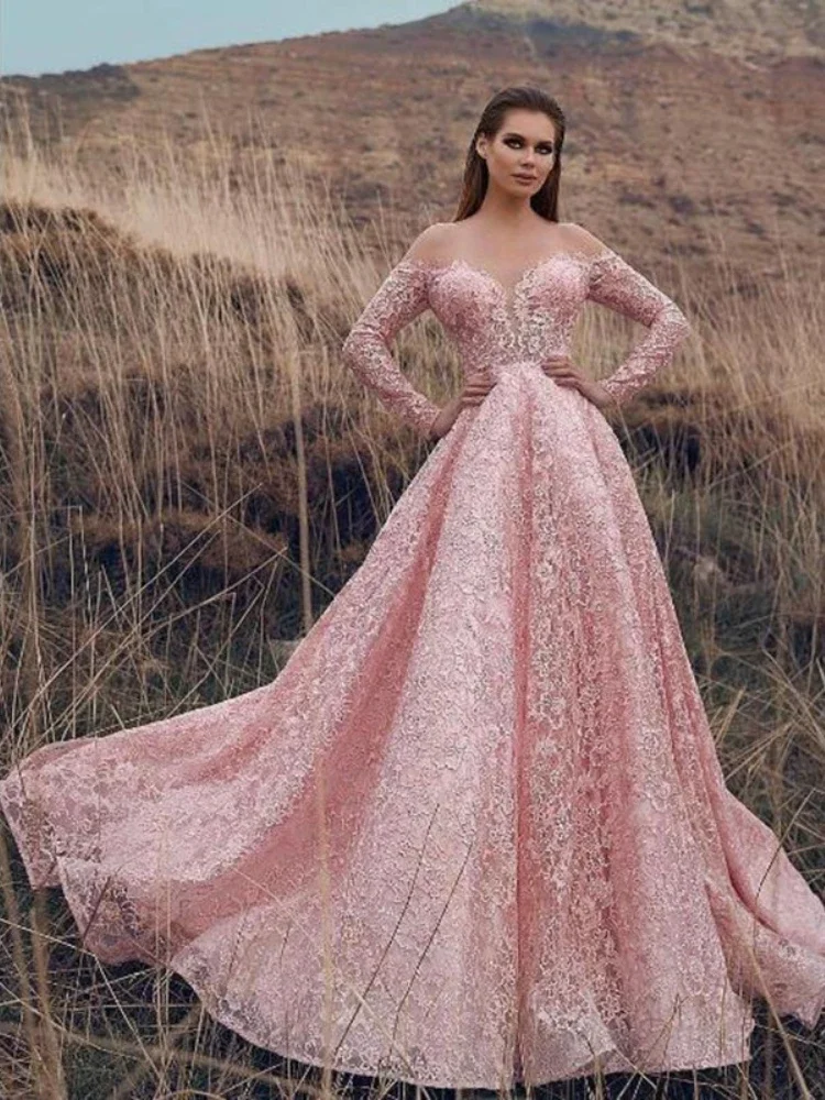 

Women Dress Sexy Lace Patchwork Off-Shoulder Slash Neck High Waist Dress Women Slim Backless Long Sleeve Party Formal Dress