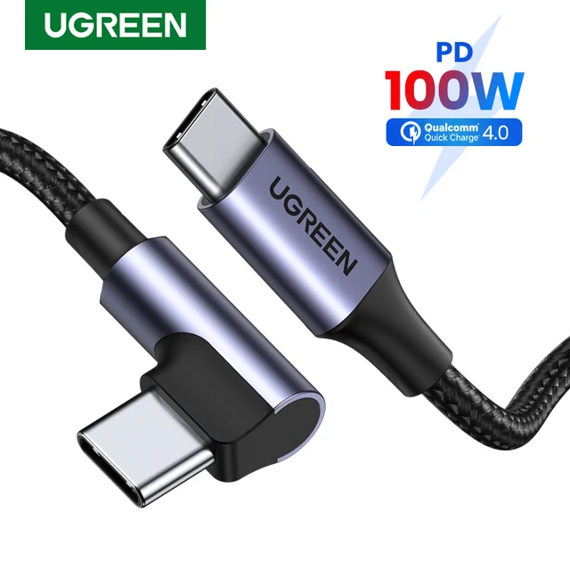 UGREEN Cable USB-C 2.0 a USB-C 2.0 en ángulo 3A trenzado 2m UGREEN