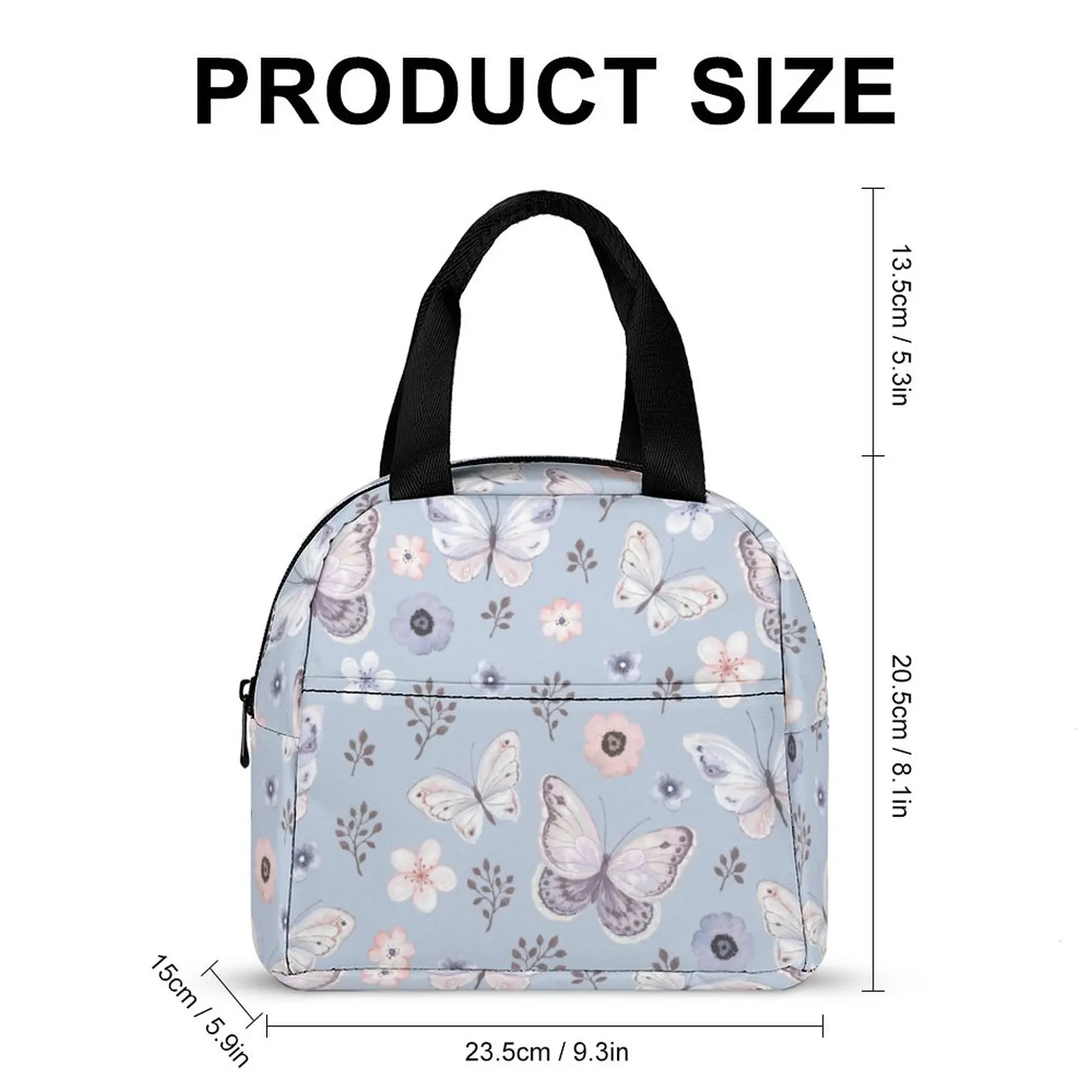Custom Pattern Tote Lunch Bags for Women Butterfly Blue Print Portable Meal Bag Picnic Travel Breakfast Box Office Work School