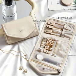 Elegant Travel Jewelry Organizer: Luxurious PU Necklace, Earring, and Ring Storage Pouch with Watch Compartment, Portable and Zippered (Apricot)