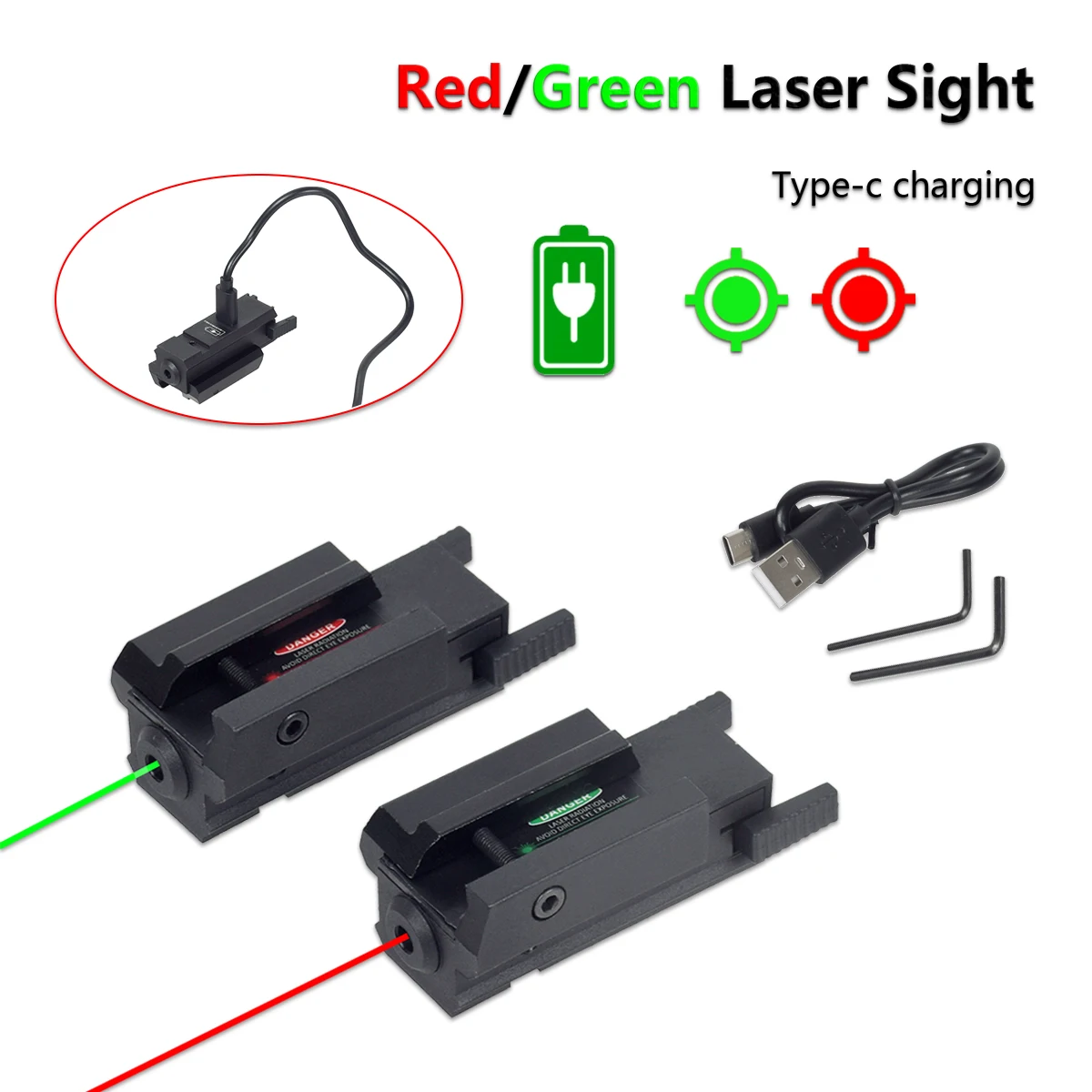 

USB Charging Red/Green Dot Laser Sight Pointer Weapon Gun for 11mm/20mm Picatinny Weaver Rail Glock 17 19 CZ Pistol Handgun