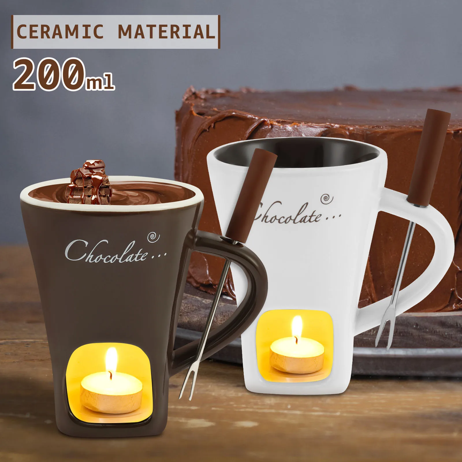 200ML Melting Chocolate Mug Fondue Mug Set Chocolate Cheese Ice Cream Fondue Maker Kit Butter Warmer Cooking Appliances