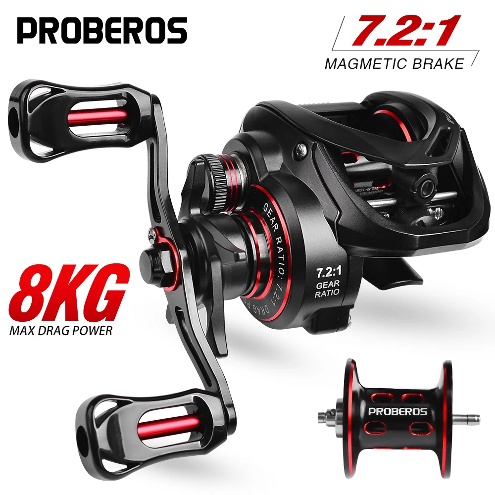 Moulinet baitcasting Proberos 7.2:1 5+1BB 8kg drag, corps métal 162g pour pêche en eau salée et lancer - PRO BEROS