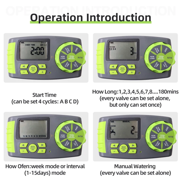 Aqualin Garden Automatic 4-zone Irrigation Watering Timer Controller System with 2 Solenoid Valve Irrigation Programmer 5