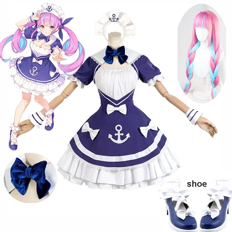 

VTuber Hololive Anime Cosplay Minato Aqua Cosplay Costume Maid Outfit Uniform Dress Cute Suit Halloween Props Wig Shoes Women