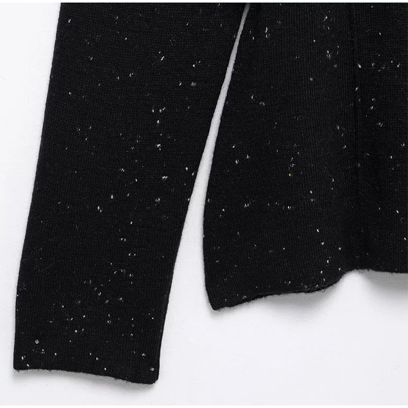 Suéter de cuello alto negro vintage para mujer, jersey de punto holgado de manga larga con cinturón, jersey suave de primavera para mujer, nuevo
