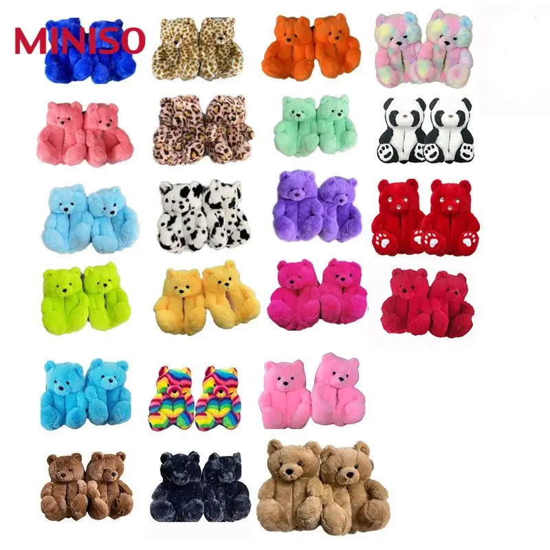 

Miniso Teddy Bear Slippers Teddy Bear Slippers Floor Home Plush Thickened Cotton Warm Shoes Anime Cartoon Kawaii Gifts Y2K Gift