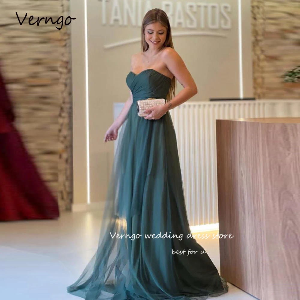 

Verngo Women Dusty Blue Tulle Long Prom Evening Dresses Sweetheart Floor Length Beach Formal Party Occasion Dress Robe de soiree