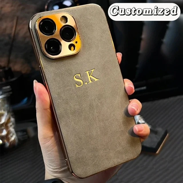 Personalized Leather Case For iPhone 16 15 14 13 12 11 Pro Max Custom Name Initials Cover For Samsung Galaxy S24 S23 S22 Ultra 1