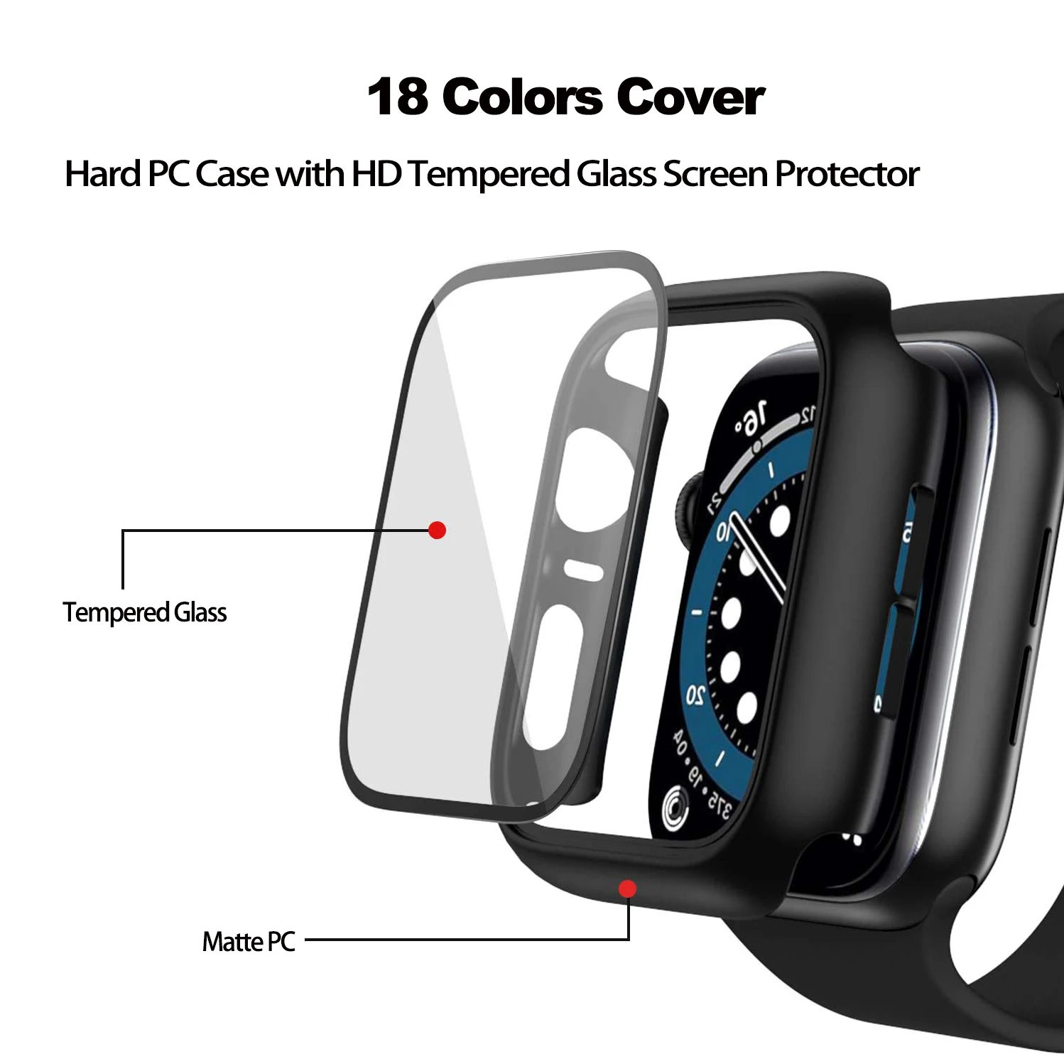 Hard PC Case for Apple Watch Series 45mm 41mm 44mm 40mm 42mm 38mm Tempered Protective Cover for Iwatch Serie 7 6 5 4 3 2 1 SE