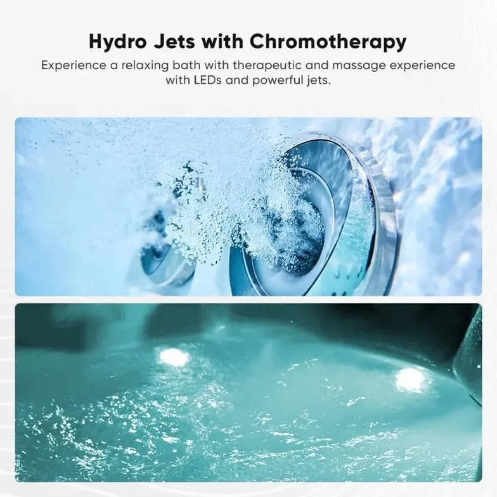 67 Inch Acrylic Freestanding Whirlpool Corner Hot Tub Modern Soaking Bathtub with Right Drainage and LED Control Panel 5