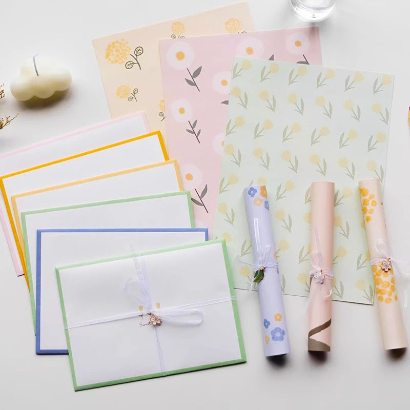 Envelopes 12pc/set Cute Floral With Letter Pads Stickers DIY Wedding Party Invitations Cards Cover Korean Stationery Office