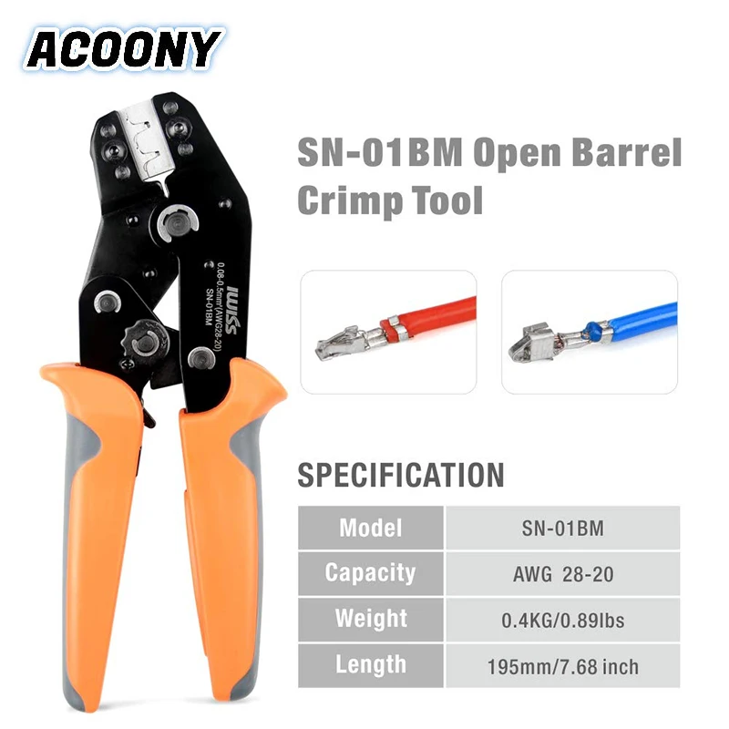 

SN-01BM AWG 28-20 Micro Connector Crimping Tools for JST XH 2.54/3.96mm Pitch Connectors,Dupont,D-Sub,Molex 2.0mm Terminals