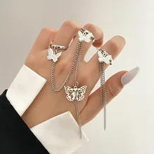 

1 Set Fashion Hip-hop Dark Wind Butterfly Chain Ring Adjustable Tassel Women Opening Rings Party Gift Jewelry