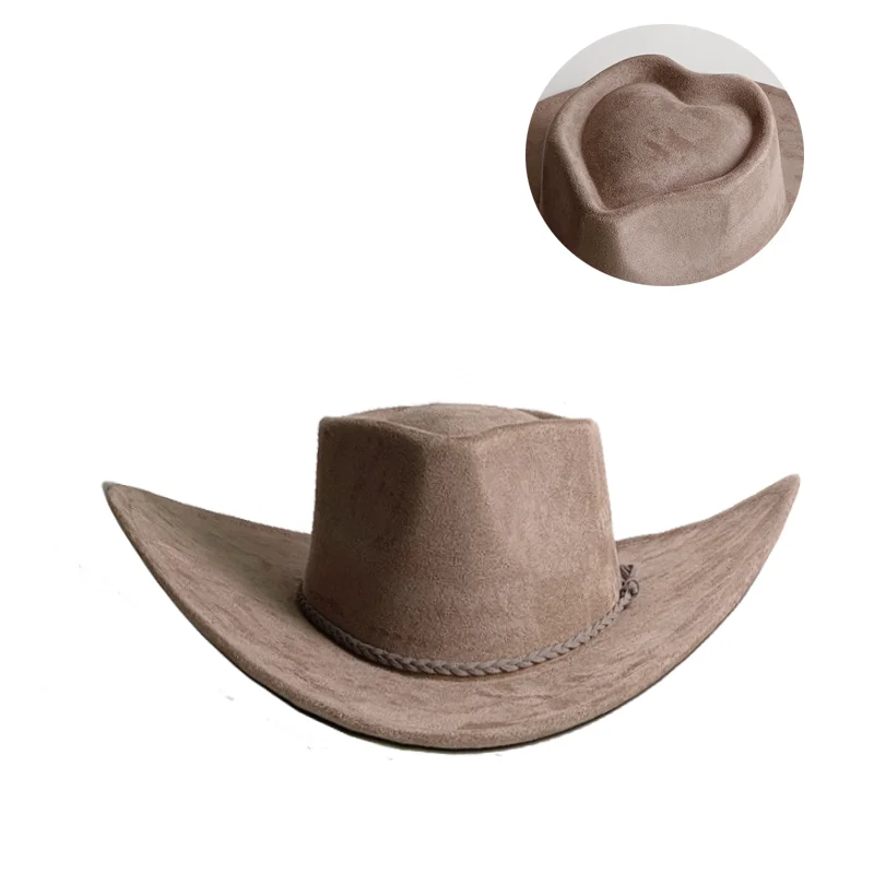 Orange LOVE Top Cowboyhut Wildlederhut Ethnischer Stil Western Cowboy Kunstleder Samt Jazzhut Herbst und Winter Roll-up-Krempe – Detail 35
