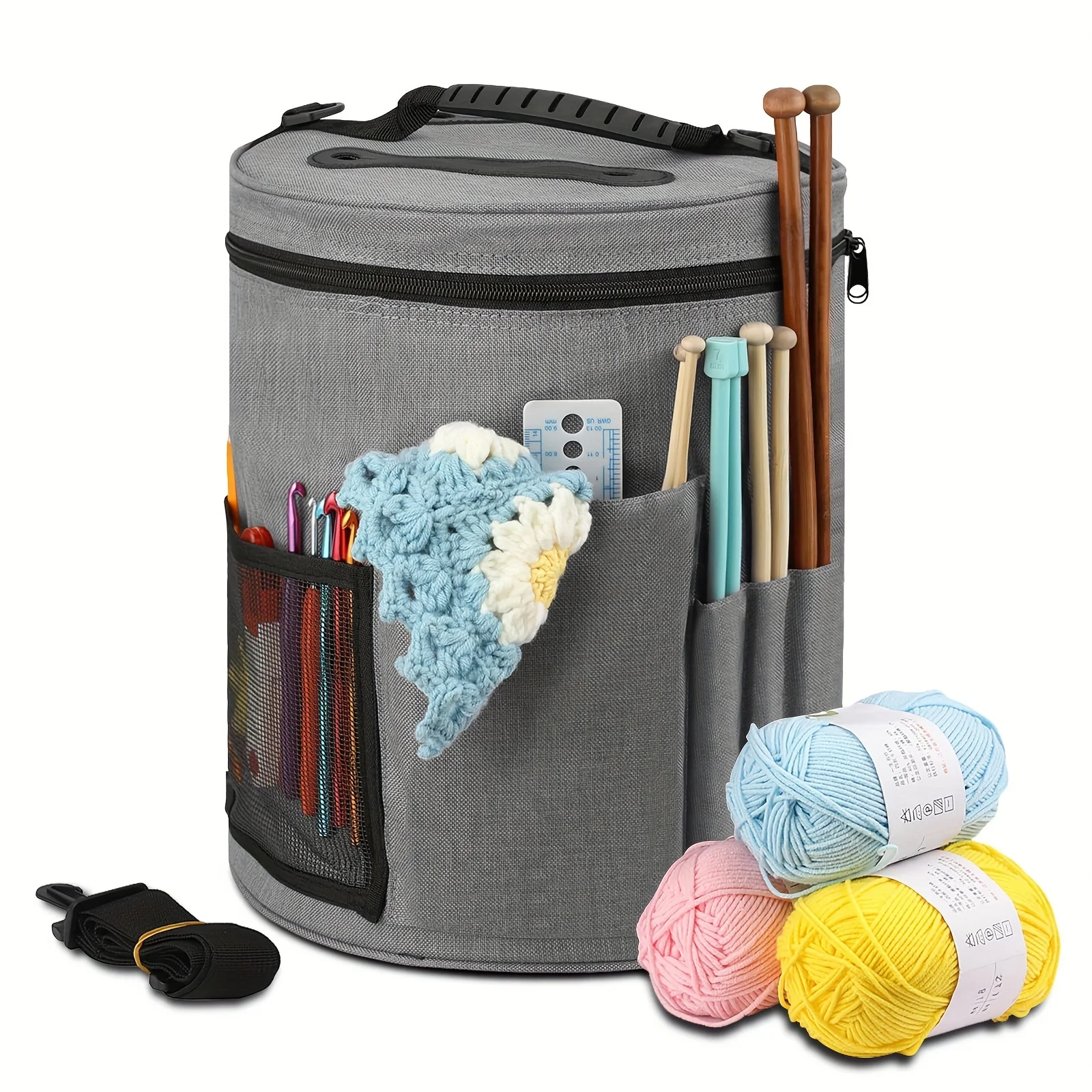 Yarn Storage Bag Yarn Storage Organizer Knitting Tool Organizer Large Capacity Crochet Bag Yarn Storage Knitting Needle Organizer Front Pocket for Yarn Hooks Needles