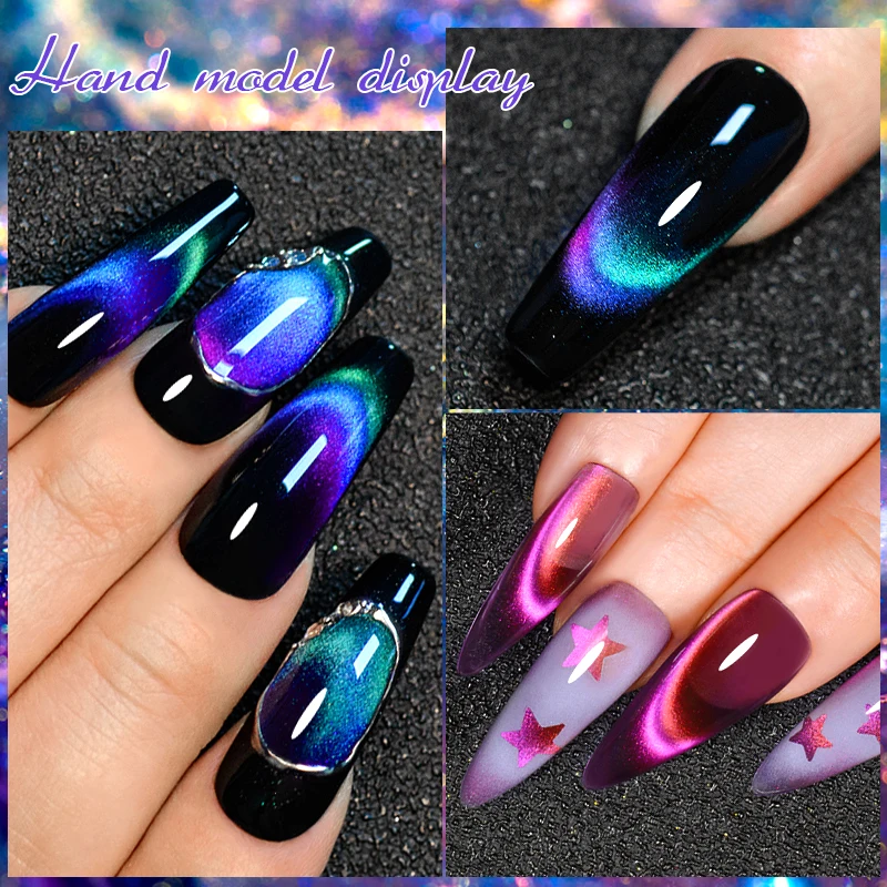 8Pcs/Set Rainbow Glitter Cat Magnetic Nail Gel Set Polish Snowlight Semi Permanent Soak Off Sparkling Art Nail Varnish Kit 5