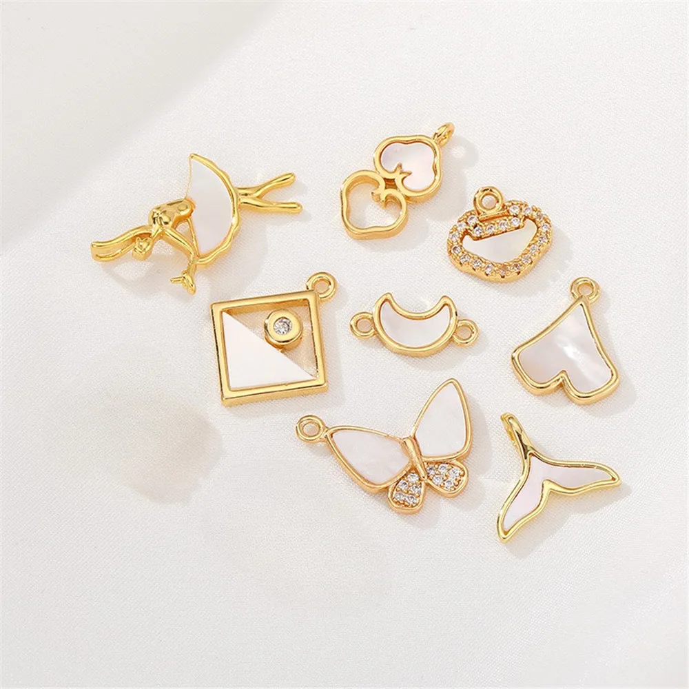 

Браслет ручной работы с бабочкой и цирконом, ожерелье с натуральной белой ракушкой из 18-каратного золота, ручная работа, цепочка на ключицу