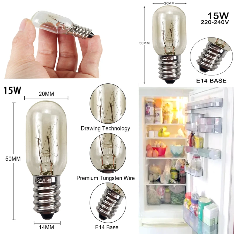 3 Pieces AC 220-230V Edison Bulb E14 15W Refrigerator Fridge Light Bulb  Tungsten Filament Lamp Bulbs Warm White Ligthing - Price history & Review, AliExpress Seller - XIHOME Official Store