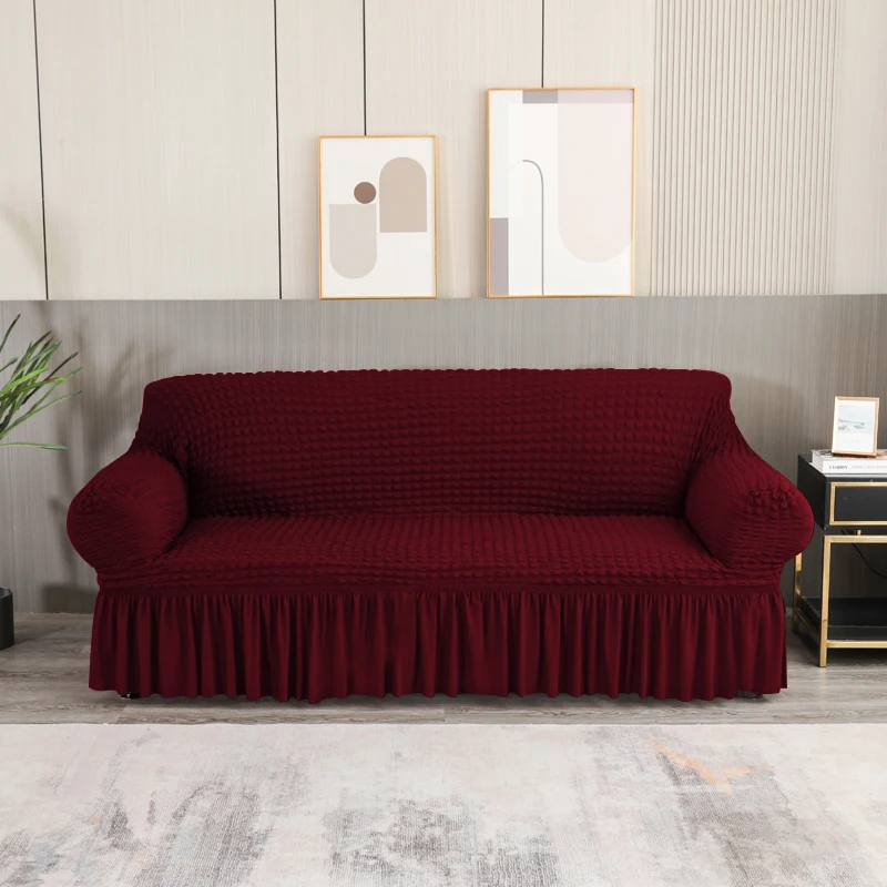 Sofa Slipcover Skirt Easy Fitted Sofa Cover Living Room Couch Cover Washable High Elastic Durable Seersucker Fabric