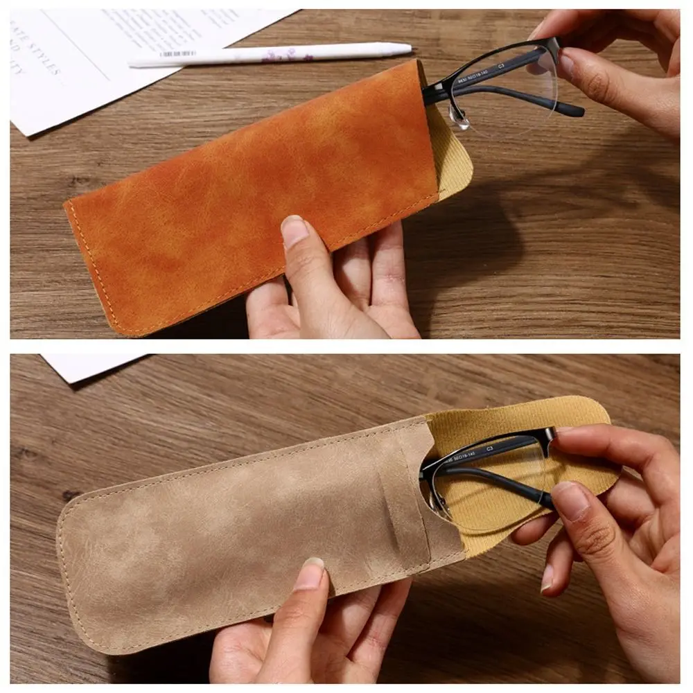 

Rectangle PU Leather Glasses Bag Elegant Covered Velvet Lining Solid Color Soft Female/Male