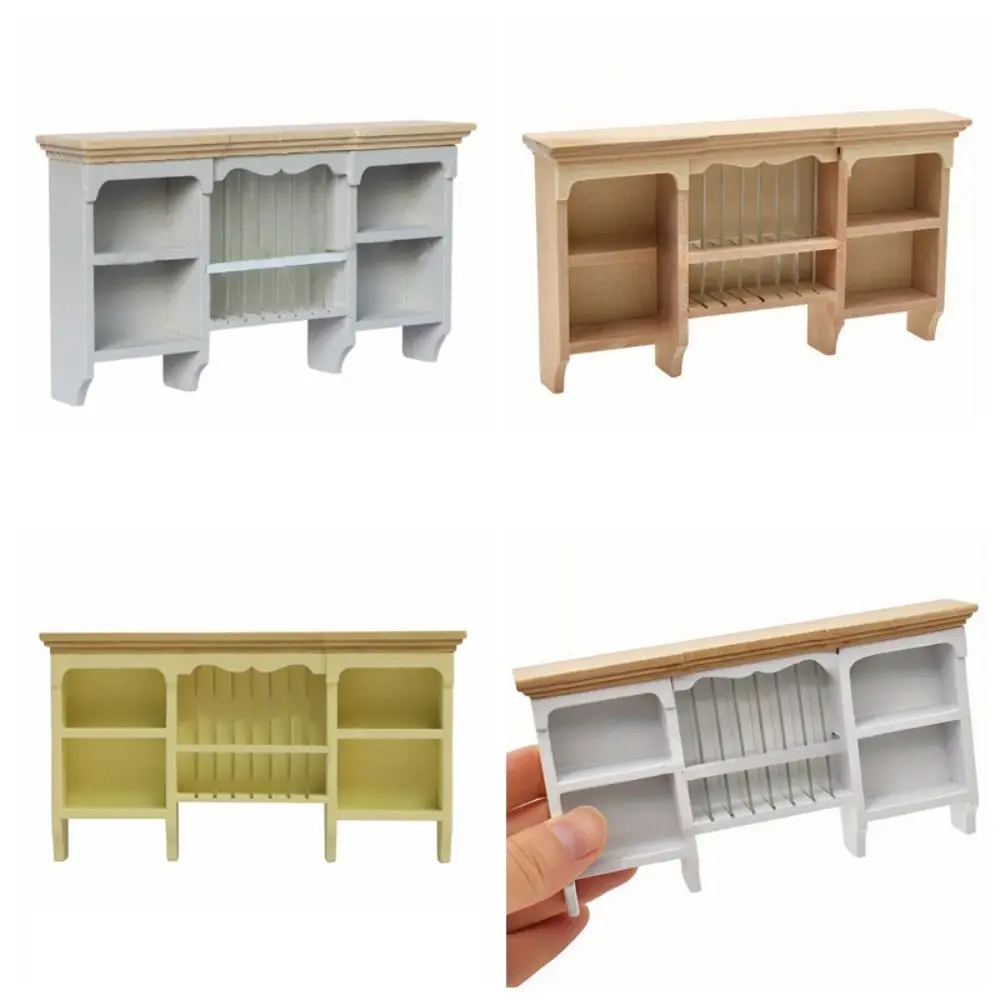 Funny Wooden 1:12 Dollhouse Storage Cabinet Simulation Doll House Furniture Wall Hanging Cabinet Mini Display Shelves Kids Toys 3