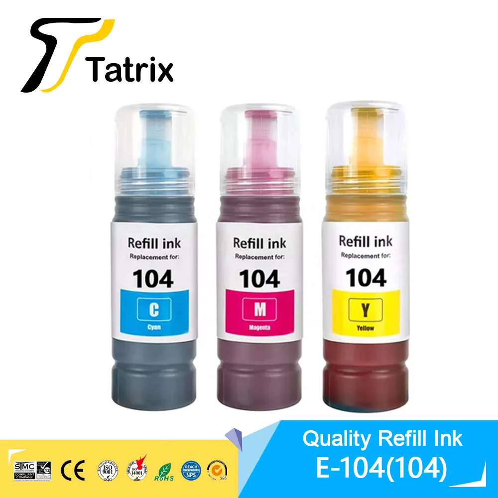 Tatrix – Encre De Recharge Pour Imprimante Epson Ecotang 104, Et-1810/et- 2710/et‑2711/et-2712/et-2714/et-2715/et-2720/et-2721/et-2726/et-2810/et-2811/et-2812,  Bouteille En Vrac