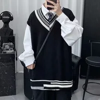 Trendy Autumn Winter Couple Sweater For Men Loose Fit Round Neck Knit Base Layer Top Casual Scene Korean Style