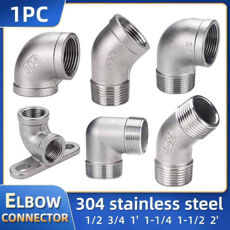 Pipe Fitting 304 Stainless Steel Male Threaded Elbow Female Connector 45 Degree 90 Degree 1/2&rdquo; 1&ldquo; 1-1/4&ldquo; 1/4 2&ldquo;