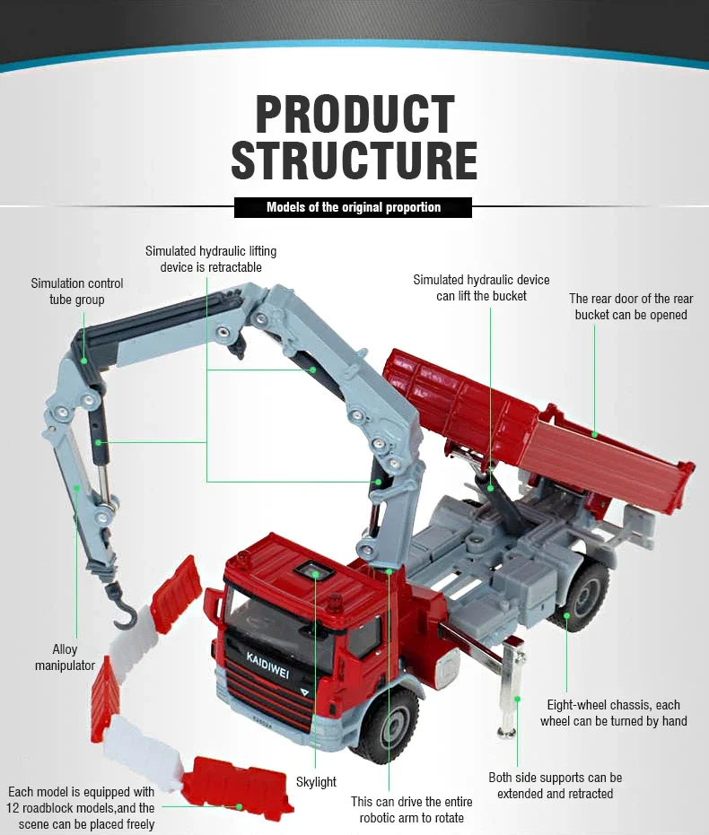 KDW Truck Mounted Crane Transport Dumper 1/50 Alloy Engineering Vehicle Model Car Model Simulation Toys for Boys Gifts