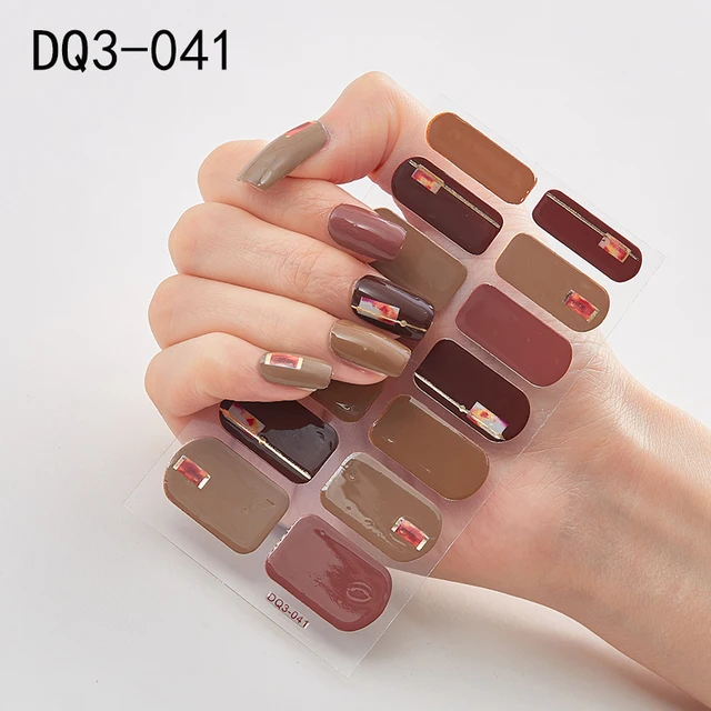 Korean Fashion Colorful 3D Glitter Sequins Nail Art Stickers Manicure DIY Nail Strips Wraps Solid Color DQ3-041