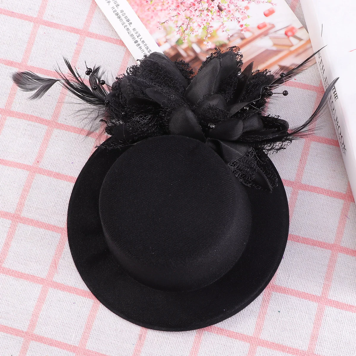 

13cm Gauze Homburg Hairpins Mini Flower Hair Clip Party Headwear Feast Headdress for Bridal Women Ladies (Black)