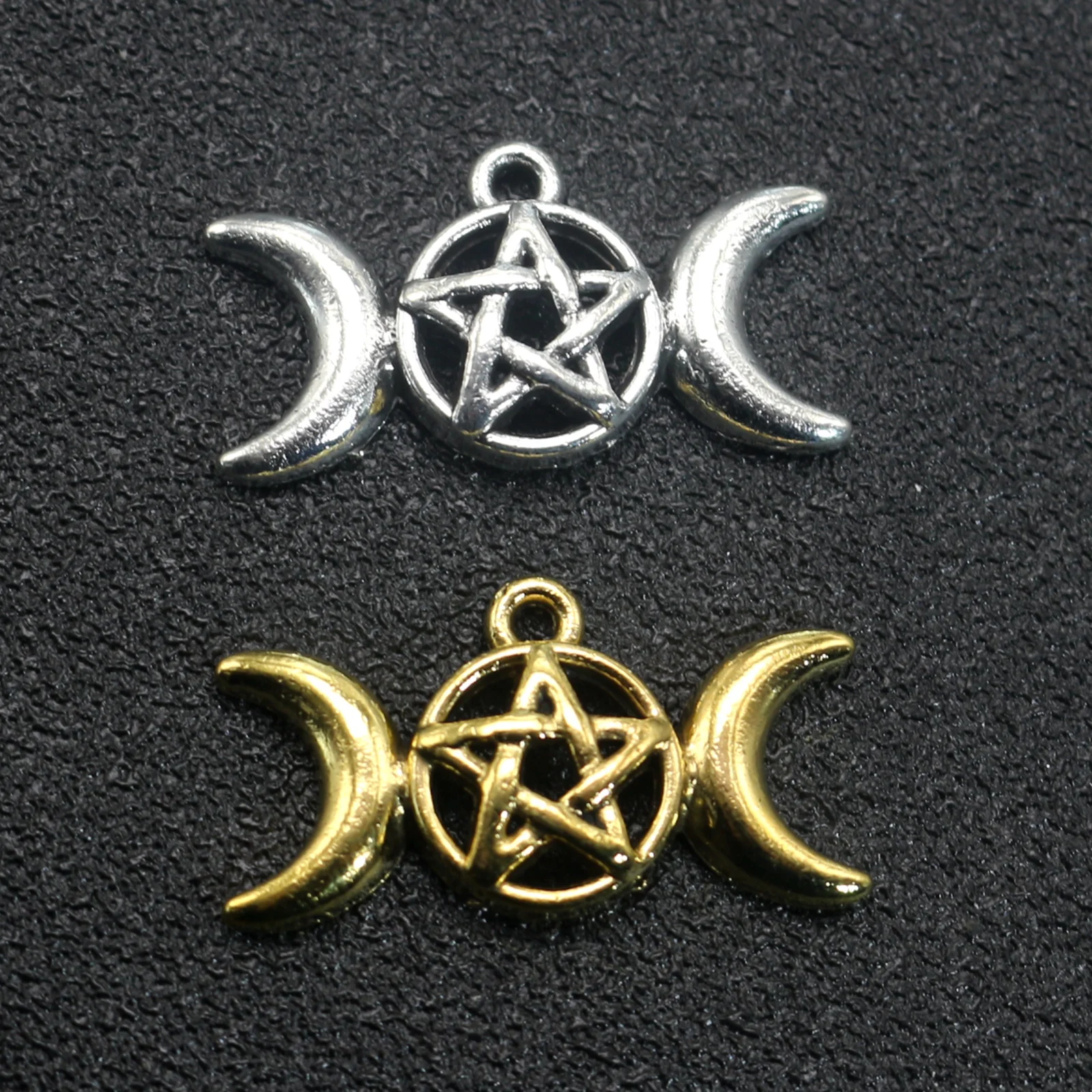 

10 Tibet Silver Pentagram Pentacle Moon Charms Pendant 16X30mm Pagan Wiccan
