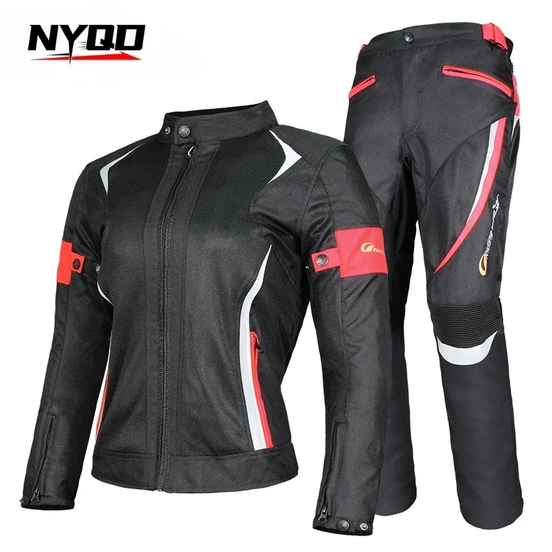 Motorcycle Electric Bicycle Riding Suit Women's Waterproof Motorcycle Slim Fit and Anti Fall Racing Suit Wear Protective Gear