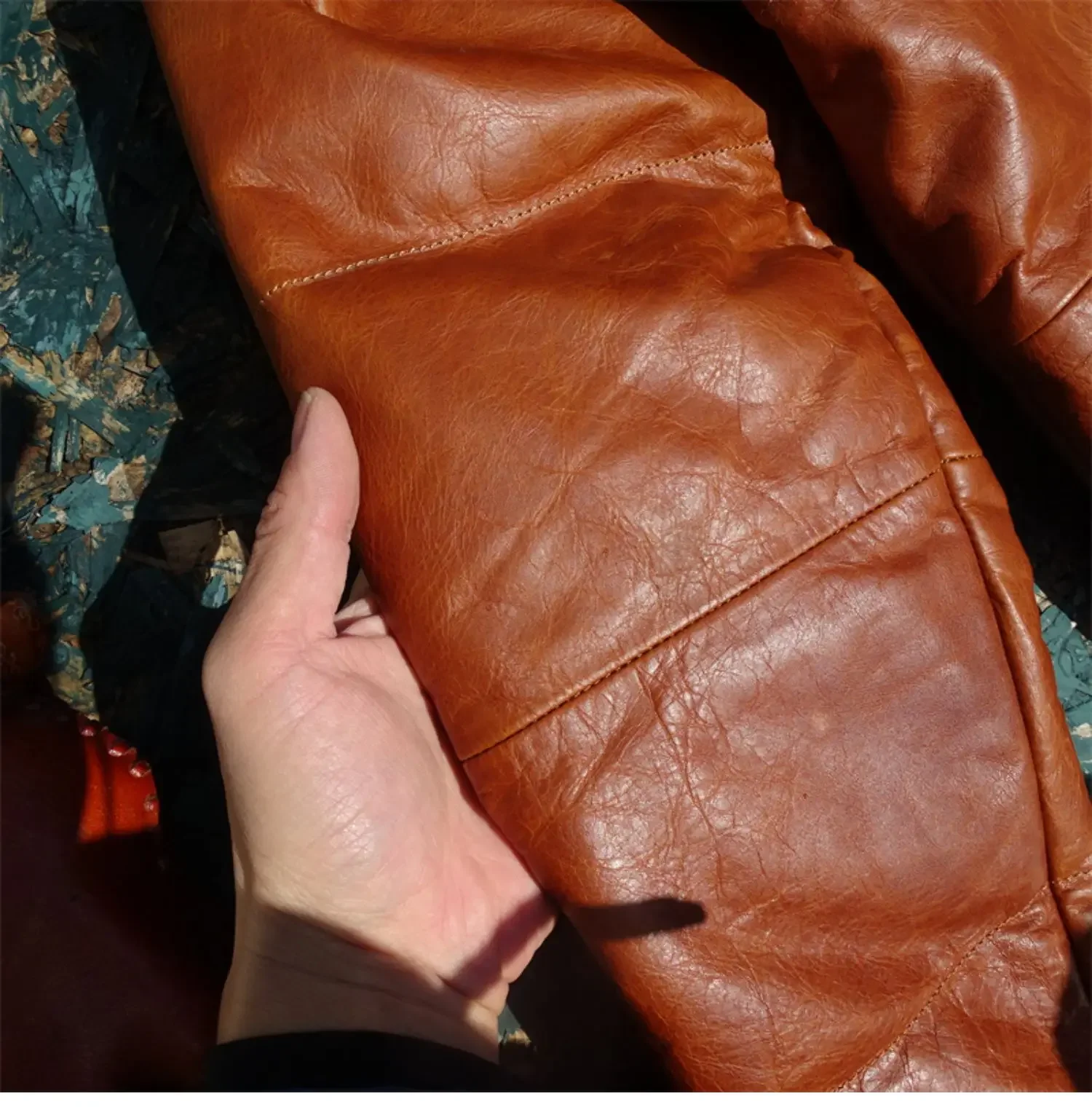 Kimura Style Big Bread Down Jacket!beeswax Color Oil Wax Small Young Horse Skin Leather Leather Jacket Male White Duck Down