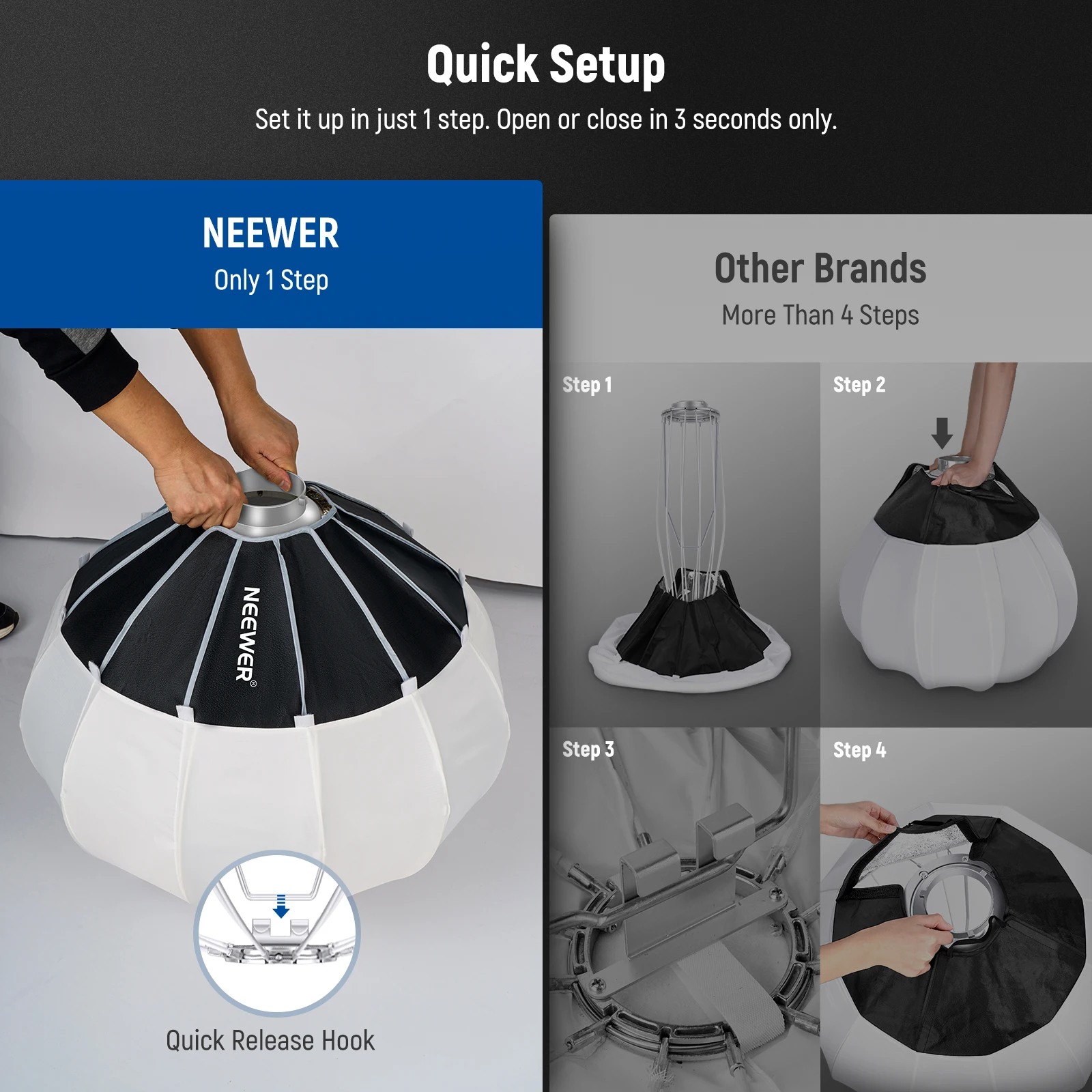 NEEWER 35/90cm lantaarn softbox One Step Quick Release, 360° lichtdiffuser met rok, Bowens Mount voor videolamp CB60 CB100 CB150 Compatibel met Aputure Light 600d Amaran 60x Godox SL60W, NS90L NEEWER 35/90cm lantaarn softbox One Step Quick Release, 360° lichtdiffuser met rok, Bowens Mount voor videolamp CB60 CB100 CB150 Compatibel met Aputure Light 600d Amaran 60x Godox SL60W, NS90L