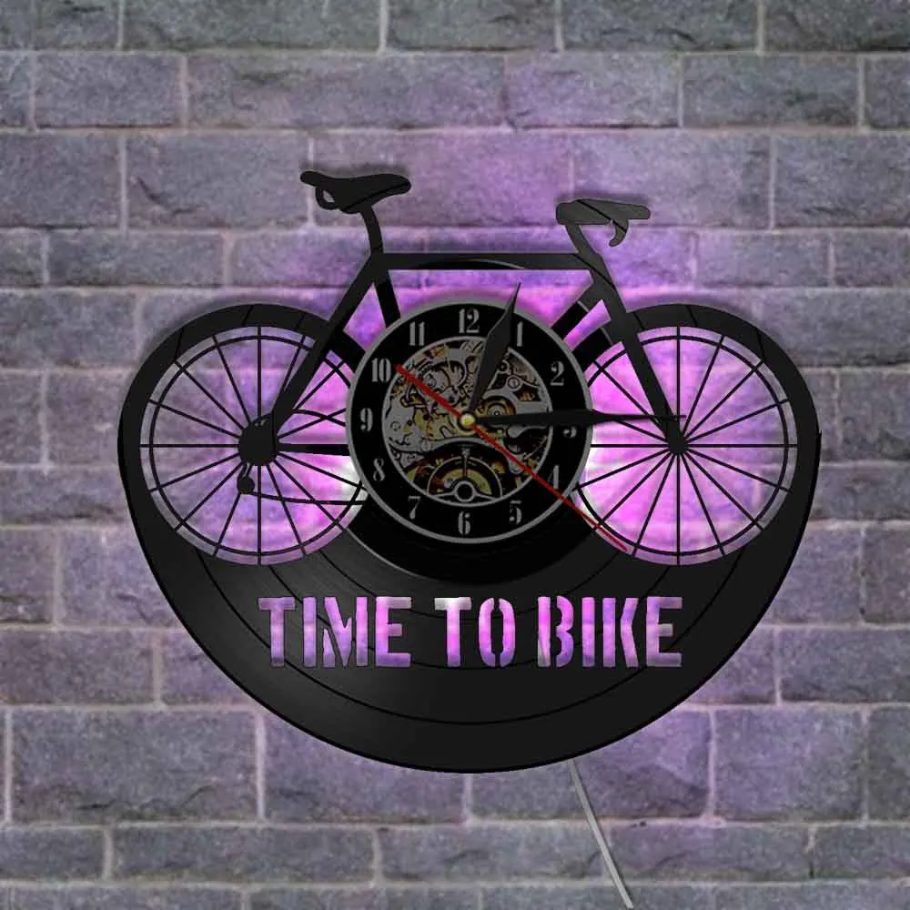 12inch Vinyl Record LED Wall Clock Modern Design Cycling Lover Wall Watch Bar Studio Cafe Decor Gift For Bicycle Fans Clubs