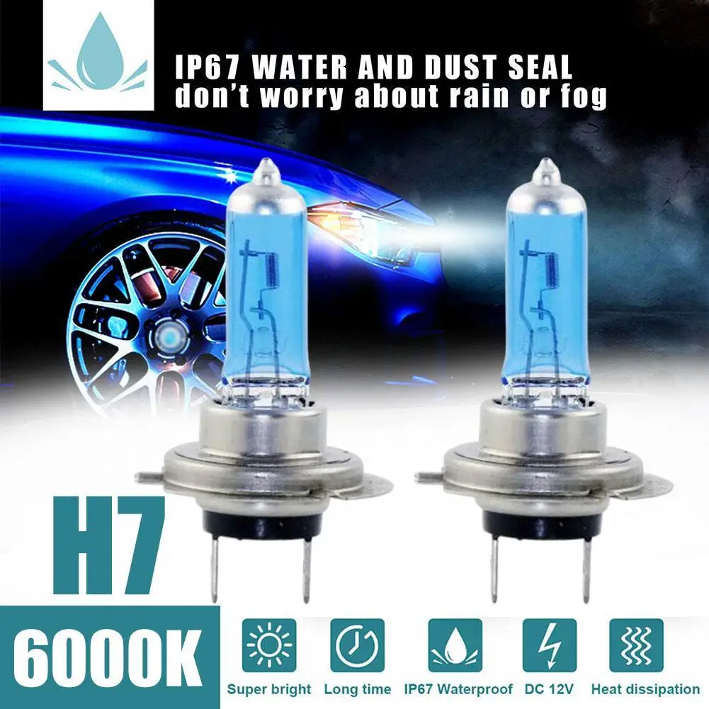 Halogen Car Headlight Bulbs White 12V H7 100W 6000K Halogen Lamp Super Bright Halogen Car Headlight Bulbs