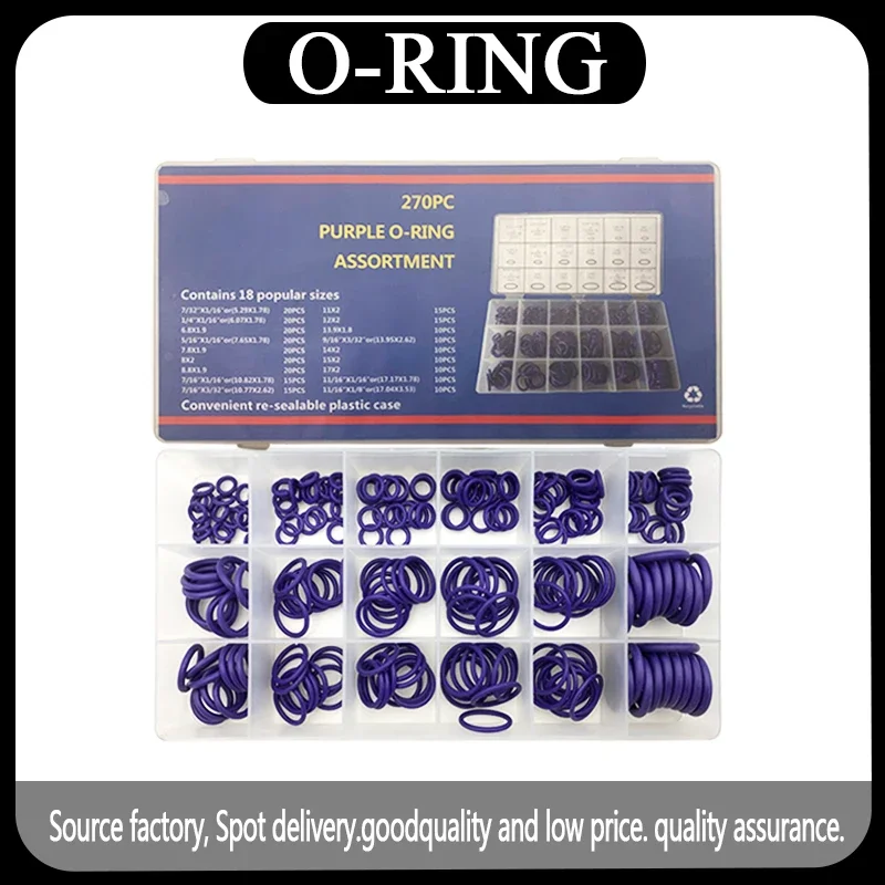 

Purple 270PCS/Set O-Ring Assortment 18 Size Nitrile Rubber Ring Seal O Ring Gasket for Plumbing Automotive and Faucet Repair